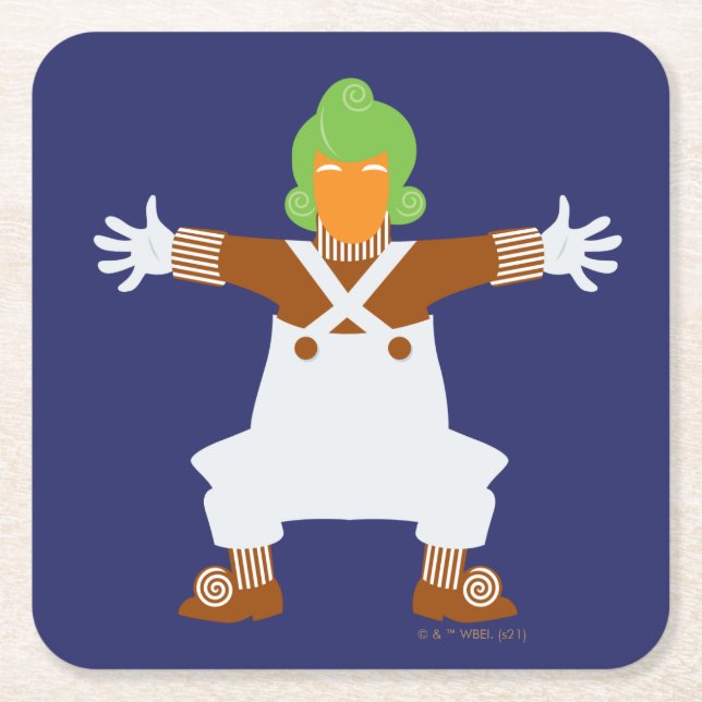 Oompa Loompa Arms Out Square Paper Coaster (Front)