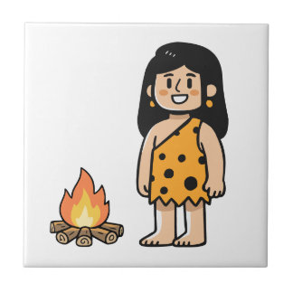 Oona Cave woman & Fire Ceramic Tile