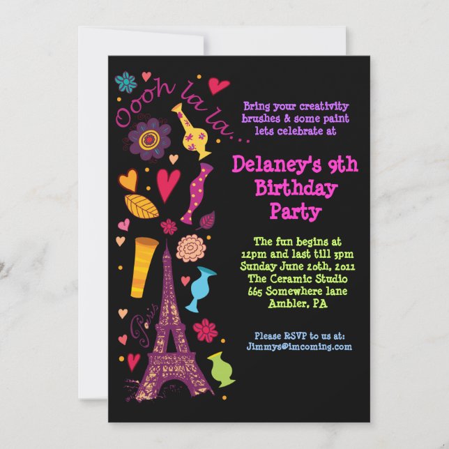 Oooh La La Paris Birthday Party Invitation (Front)