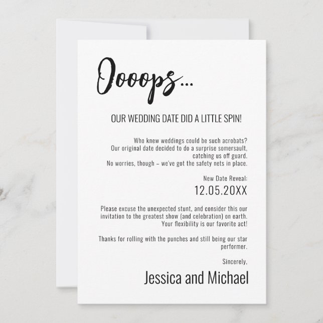 💍 Ooops Minimalist Elegant Change of date Save The Date (Front)