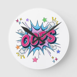 OOPS Comic Burst Round Clock