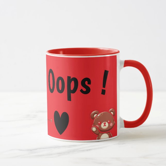 Oops! Cute Teddy Bear Mug – Funny Love Bear Design (Right)