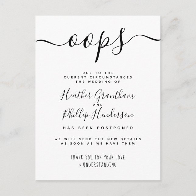 Oops Formal Wedding Postponed Announcement (Front)