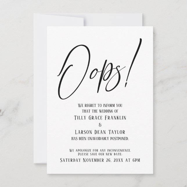 Oops! Funny Delayed Wedding Simple Card (Front)