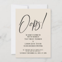 Oops! Funny Delayed Wedding Simple Cream Card