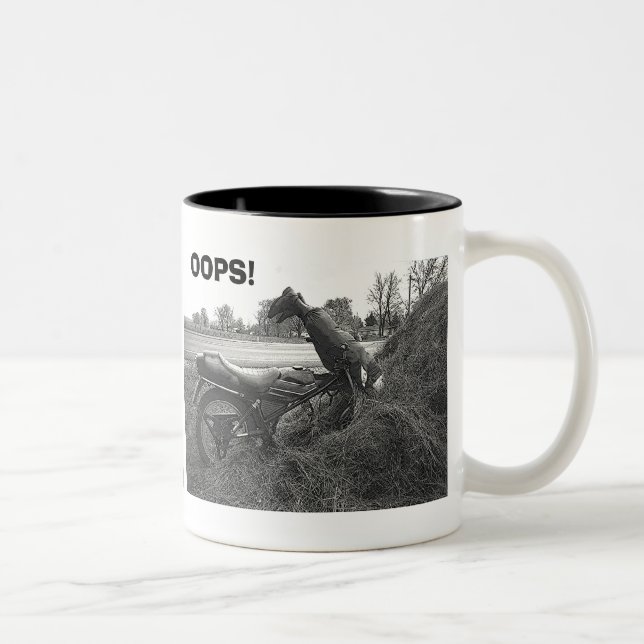 "OOPS!-FUNNY FAKE MOTORBIKE ACCIDENT" MUG (Right)