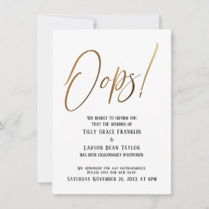 Oops! Funny Gold Delayed Wedding Announcement