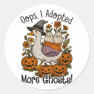 Oops I Adopted More Ghosts Funny Goose Halloween S Classic Round Sticker