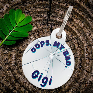 Oops My Bad Funny Cracked Glass Pet Tag