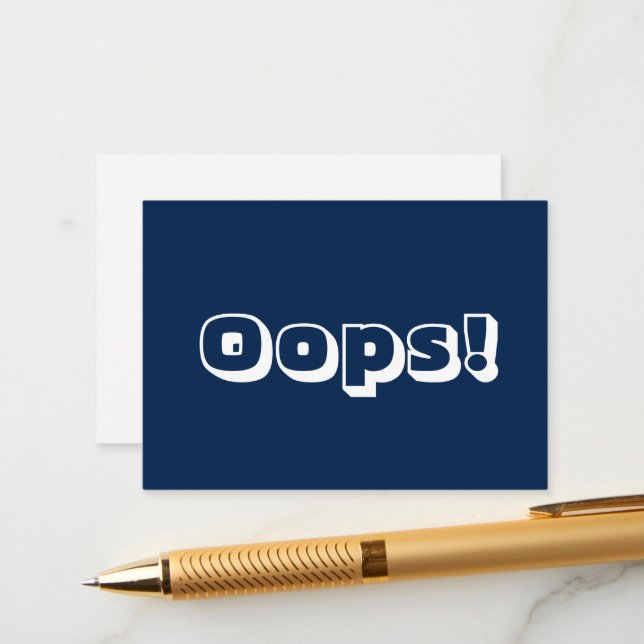 Oops, Oops! Sorry navy blue white modern bold card (Front/Back In Situ)