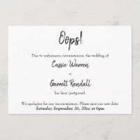 "Oops!" Postponed Wedding Announcement