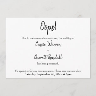 "Oops!" Postponed Wedding Announcement