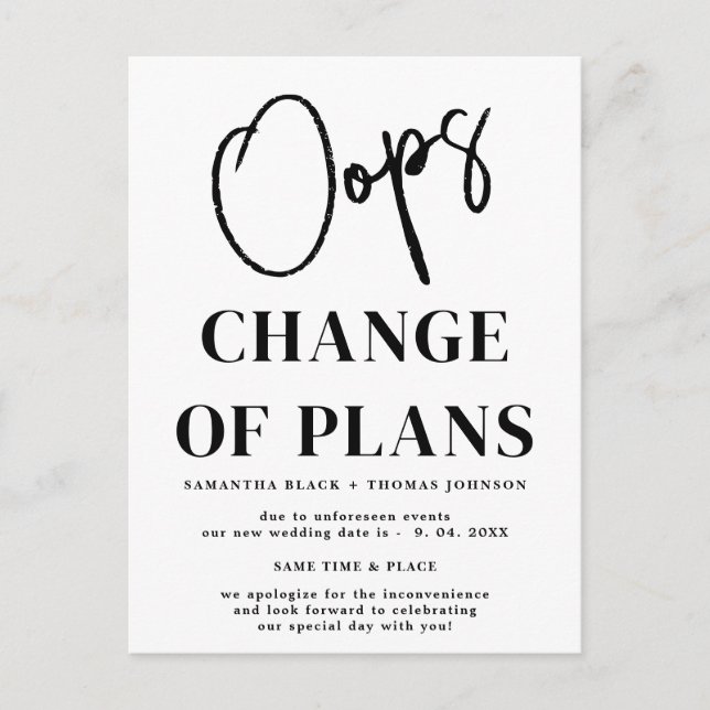 Oops Postponed Wedding Date Announcement Postcard (Front)