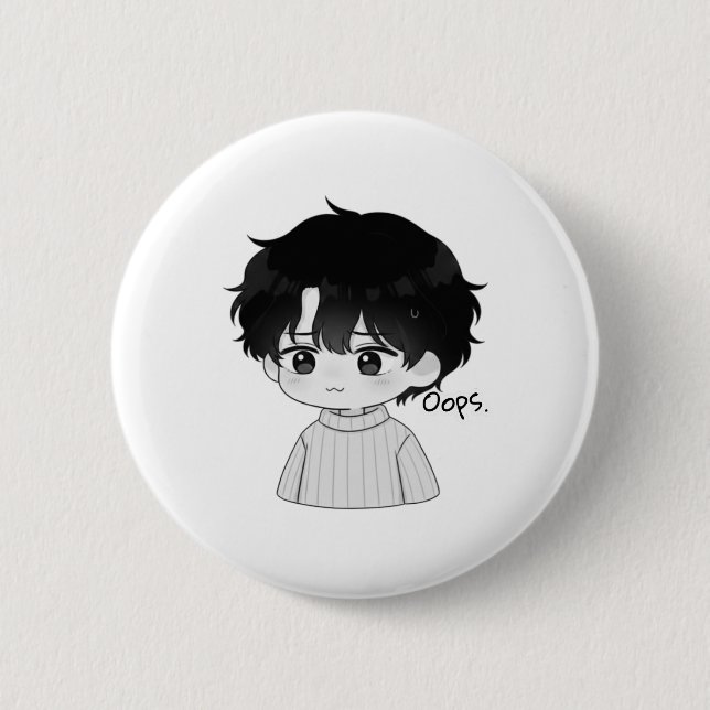 Oops Relatable Clumsy Chibi Boy Illustration 6 Cm Round Badge (Front)
