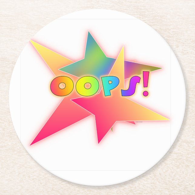 Oops  round paper coaster (Front)