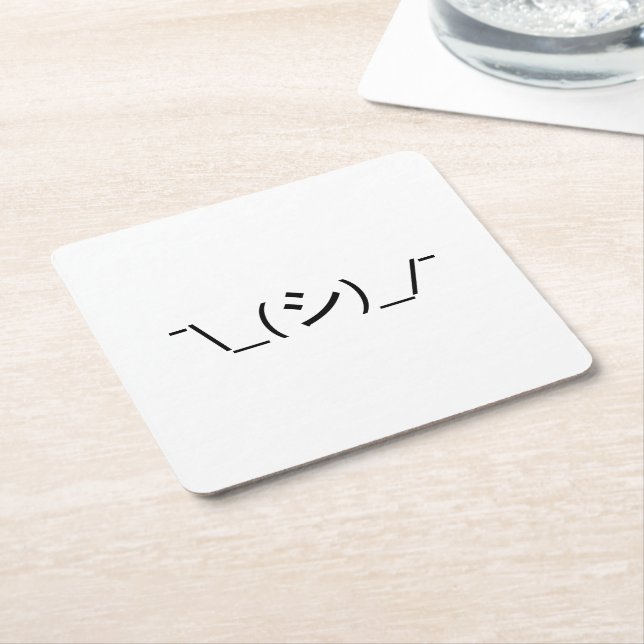 Oops Shrug Emoticon ¯\_(シ)_/¯ Japanese Kaomoji Square Paper Coaster (Angled)