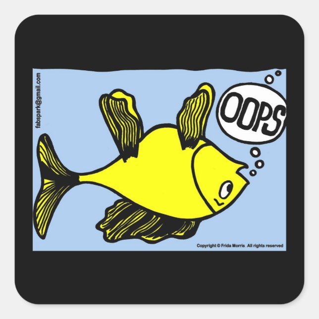 OOPS upside down fish funny cartoon gift Square Sticker (Front)