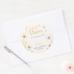 Oopsie Daisy Minimalist Baby Shower Classic Round Sticker