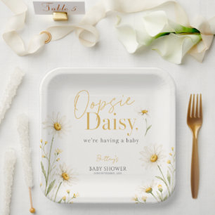 Oopsie Daisy Minimalist Watercolour Baby Shower  Paper Plate