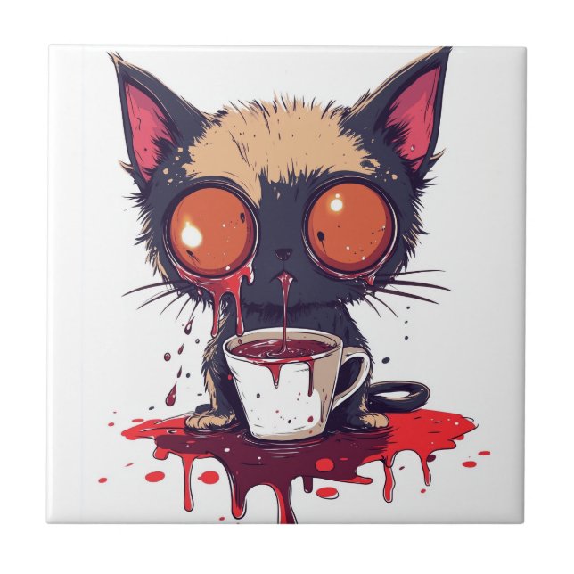 Oopsie Meow  Sad Kawaii Cat Coffee Lover Ceramic Tile (Front)