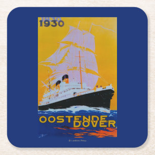 Oostende Dover Vintage PosterEurope Square Paper Coaster