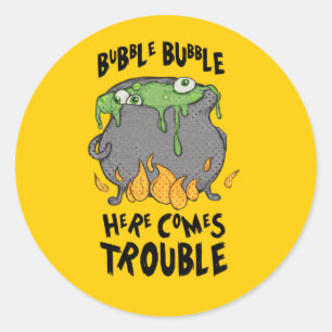 Oozy Cauldron Here Comes Trouble Halloween Sticker