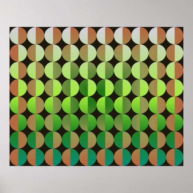 Op Art Big Circles By Half Orange And Green Poster (Front)