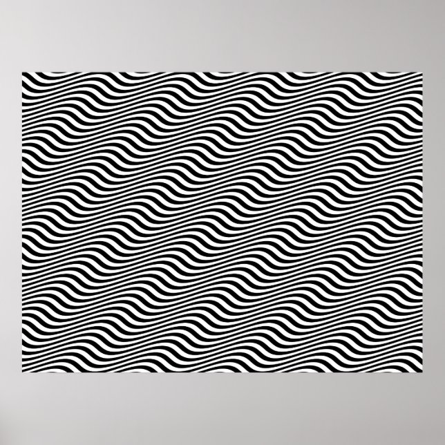 Op Art Black and White Horizontal Sine Stripes Poster (Front)