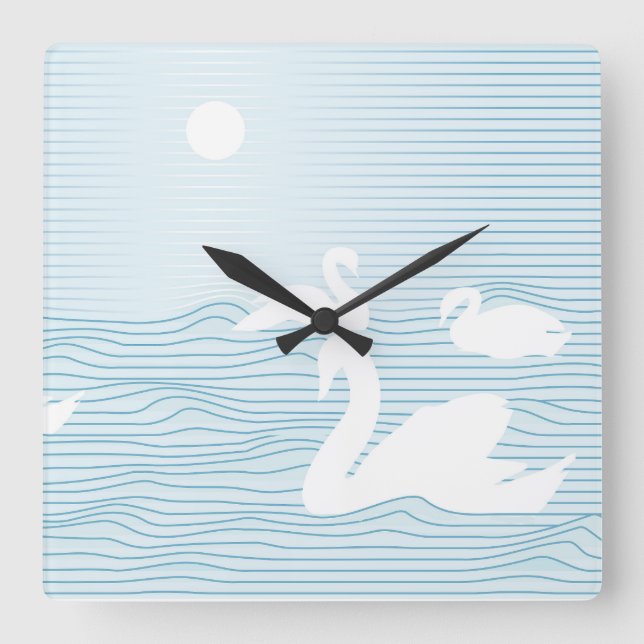 OP Art Blue Swan Drift Mug Square Wall Clock (Front)