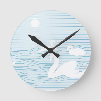OP Art Blue Swan Drift Round Clock