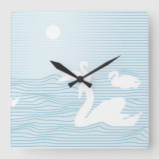 OP Art Blue Swan Drift Square Wall Clock