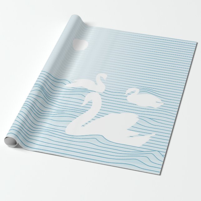 OP Art Blue Swan Drift Wrapping Paper (Unrolled)
