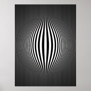 Op Art Bulging Vertical Stripes Black and White 2 Poster