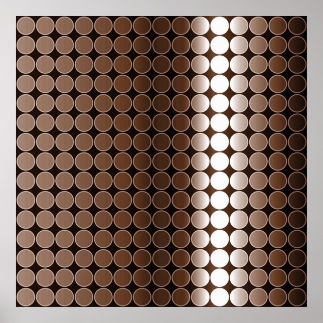 Op Art Gradient Polka Dots Monochrome Brown Poster (Front)
