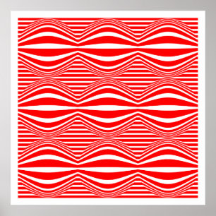 Op Art Lines and Spheres 01 - Red and White Poster