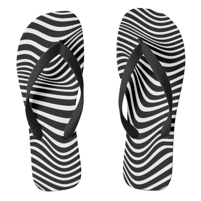 Op art pattern with black and white wavy lines  thongs (Footbed)