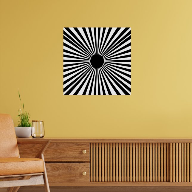 Op Art Sunburst – Black & White Abstract Poster (Living Room 2)