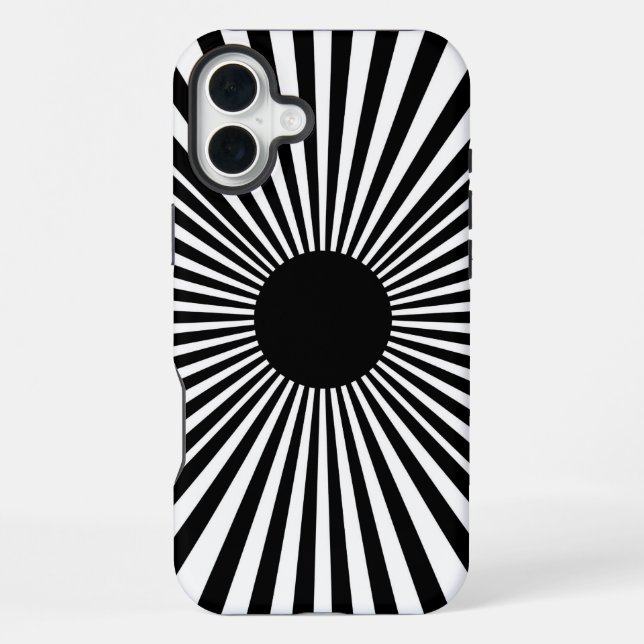 Op Art Sunburst – Black & White Abstract Poster iPhone Case (Back)