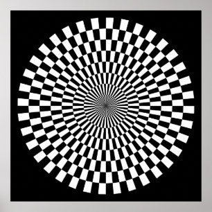 Op Art Wheel - Black and White on Black Poster