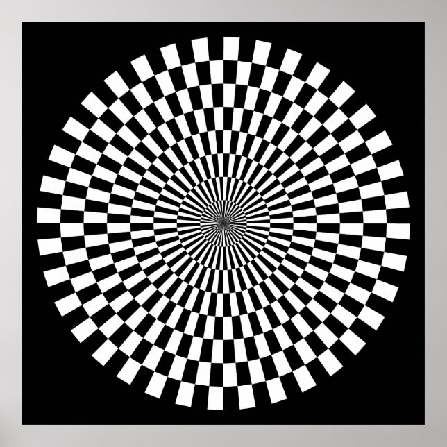 Op Art Wheel - Black and White on Black Poster (Front)
