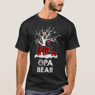 Opa Bear Christmas Pajama Red Plaid Buffalo Family T-Shirt