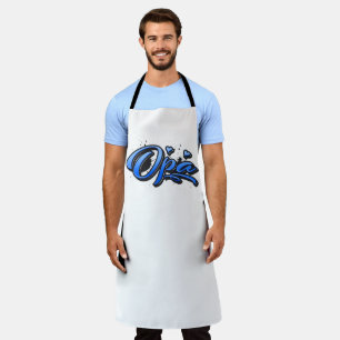 Opa blue Heart Graffiti Schouter Barbecue apron