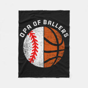 Opa Of Ballers Funny Baseball Basketball Grandpa  Fleece Blanket