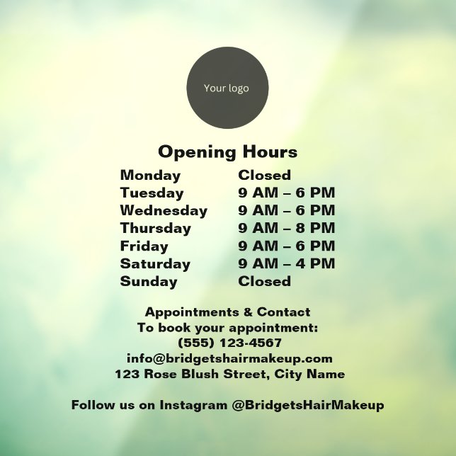 opacity Black Modern business Opening Hours Window (Sheet 3)