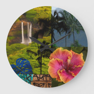 Opaeka'a Falls, Kauai Hawaiian Collage Large Clock