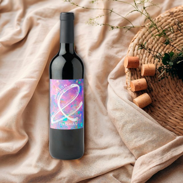 Opal and Gold Bold Minimalist Modern Wedding Wine Label (Creator Uploaded)