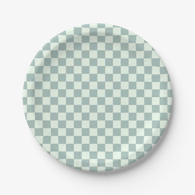 Opal and Honeydew Chequerboard Paper Plate (Front)