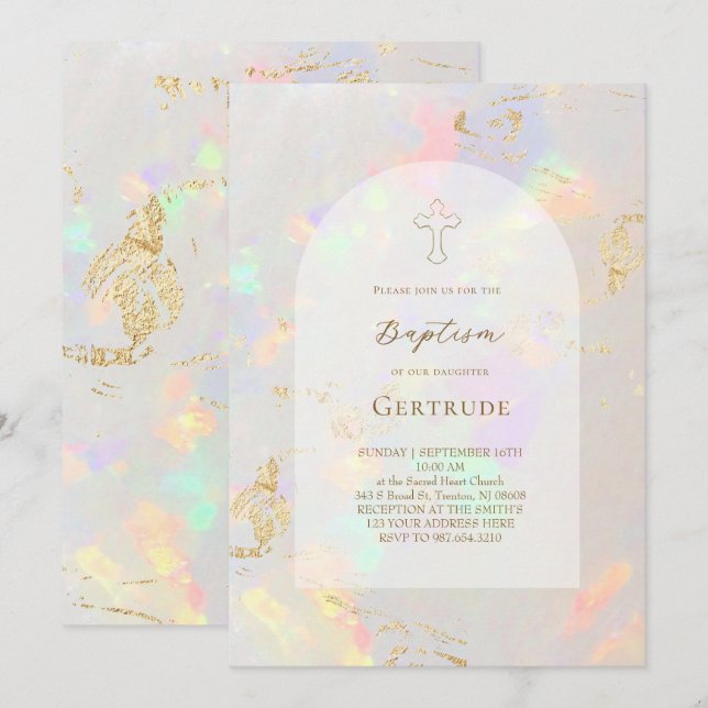 opal background Baptism Invitation (Front/Back)