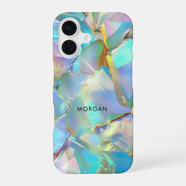 Opal Background & Black Name  iPhone 16 Case (Back)