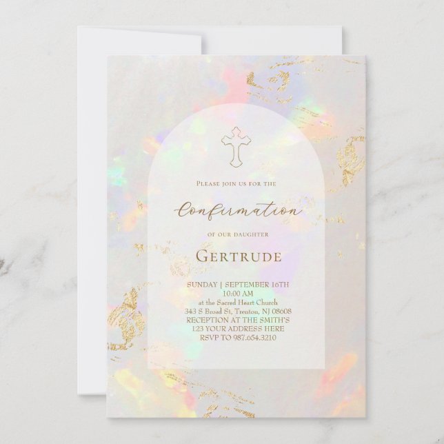 opal background Confirmation Invitation (Front)